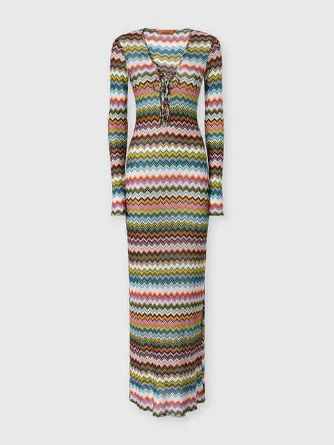 Long Cover-up In Lamé Viscose With Pixel-effect Zigzag Pattern