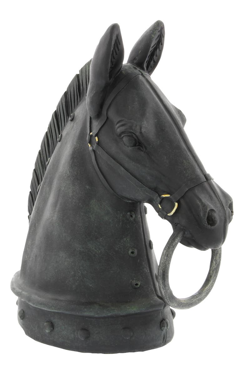 WILLOW ROW Black Polystone Traditional Horse Sculpture, Alternate, color, Black