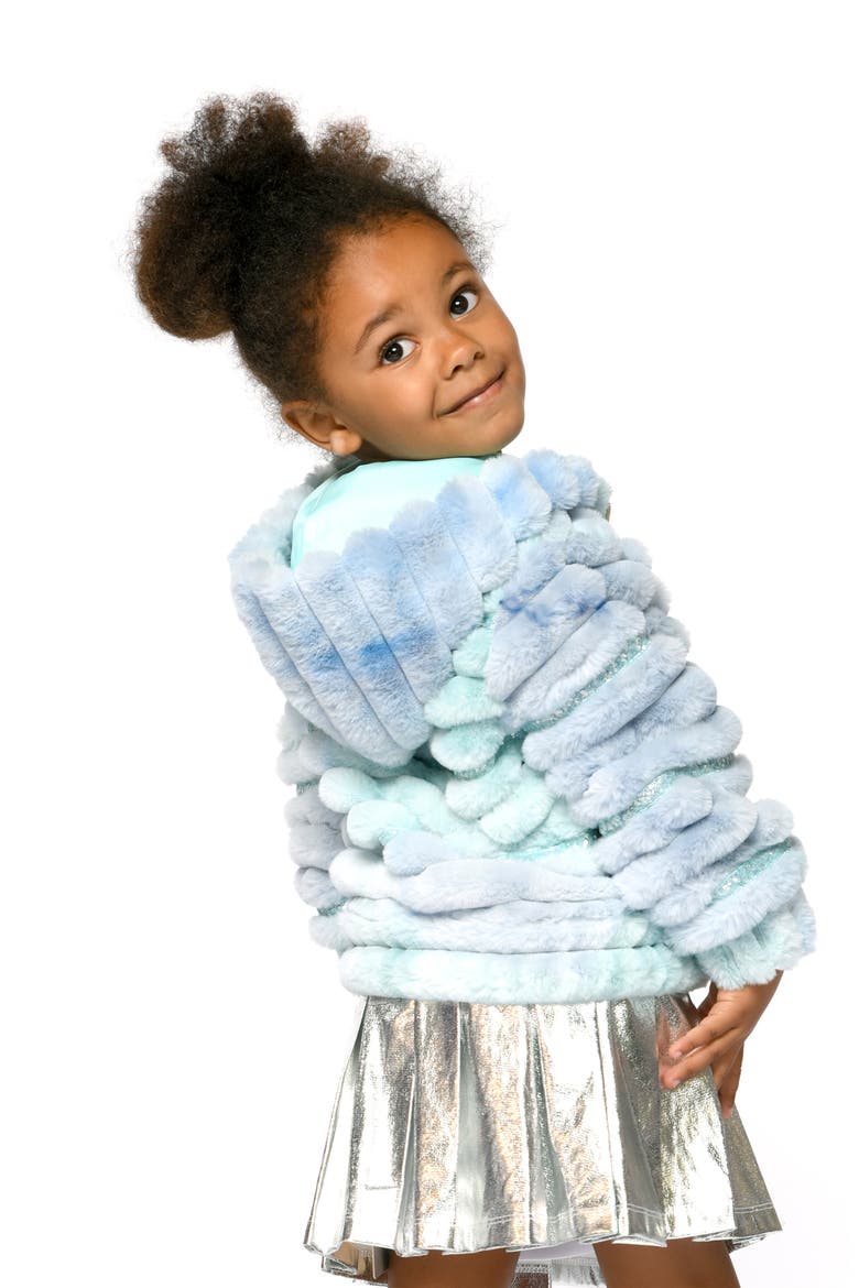 Kids' Faux Fur Hoodie Jacket, Alternate, color, AQUA MULTI