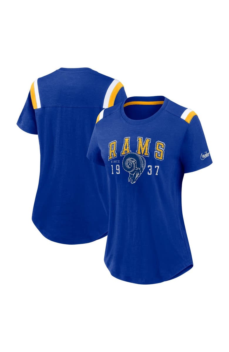 Nike Women's Nike  Heather Royal Los Angeles Rams Historic Slub Fashion T-Shirt, Alternate, color, Heather Royal