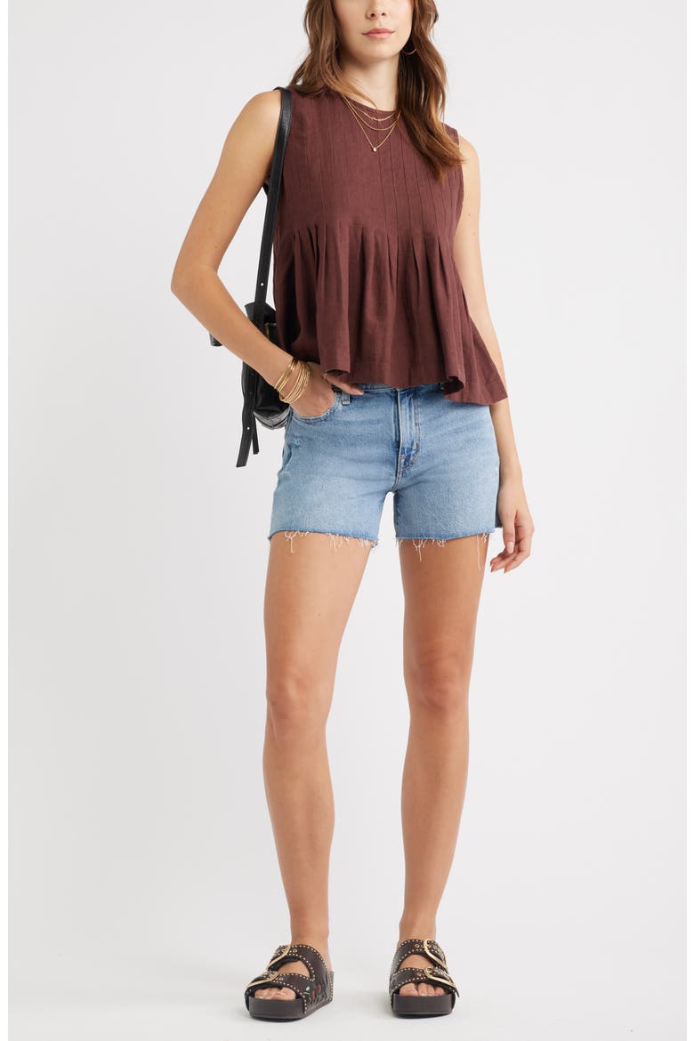 Sleeveless Pleated Linen Blend Top, Alternate, color, BROWN MALICACIA