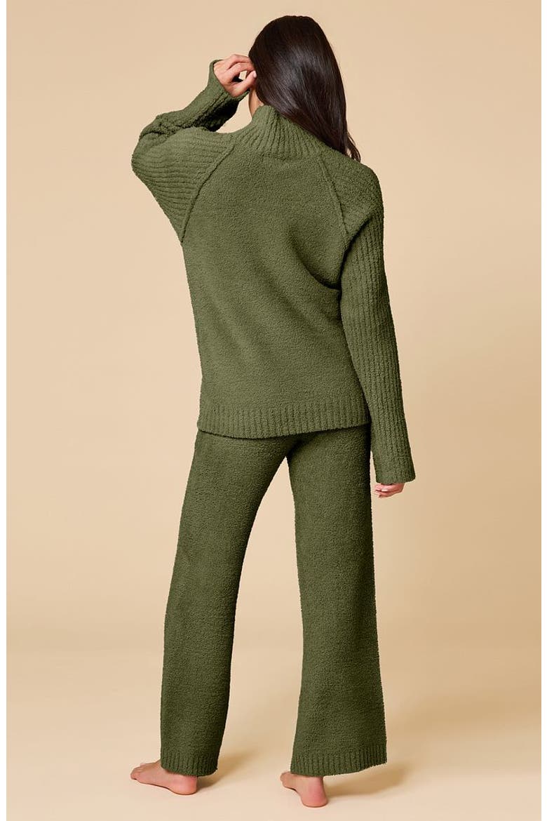 Solid Marshmallow Rib Mock Neck with Long Pant, Alternate, color, Olive