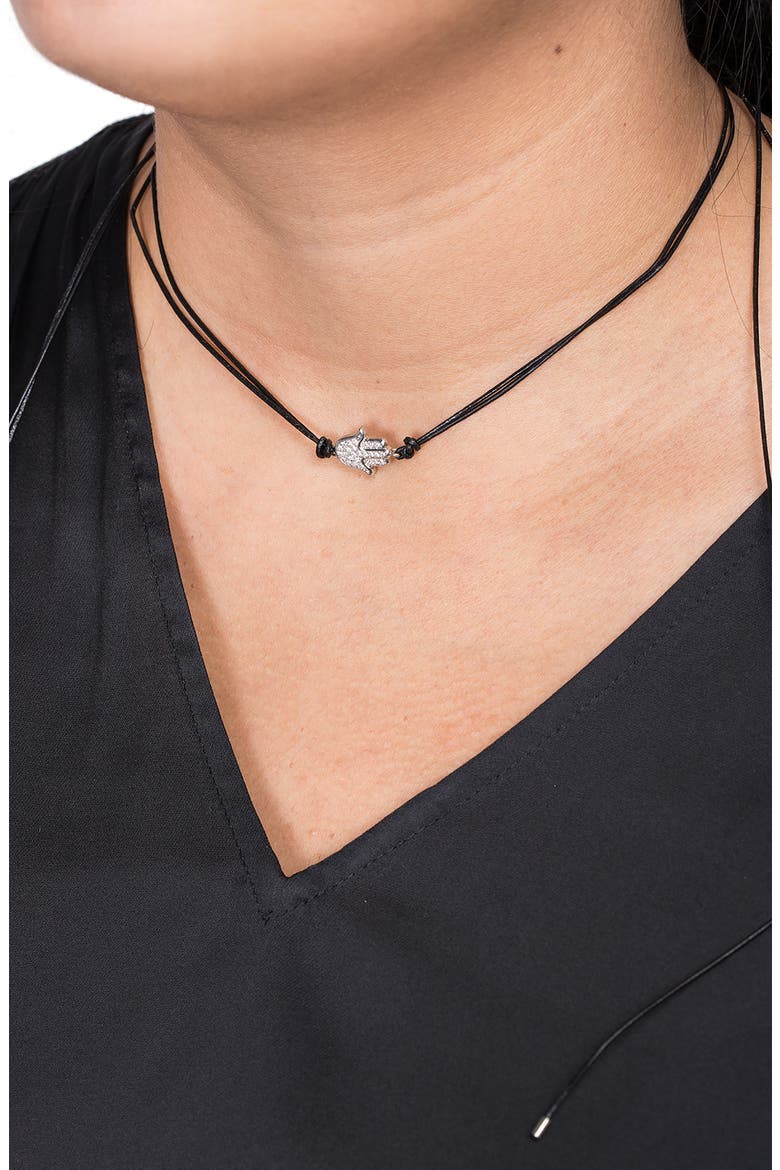Pavé Crystal Hamsa Choker Necklace, Alternate, color, BLACK