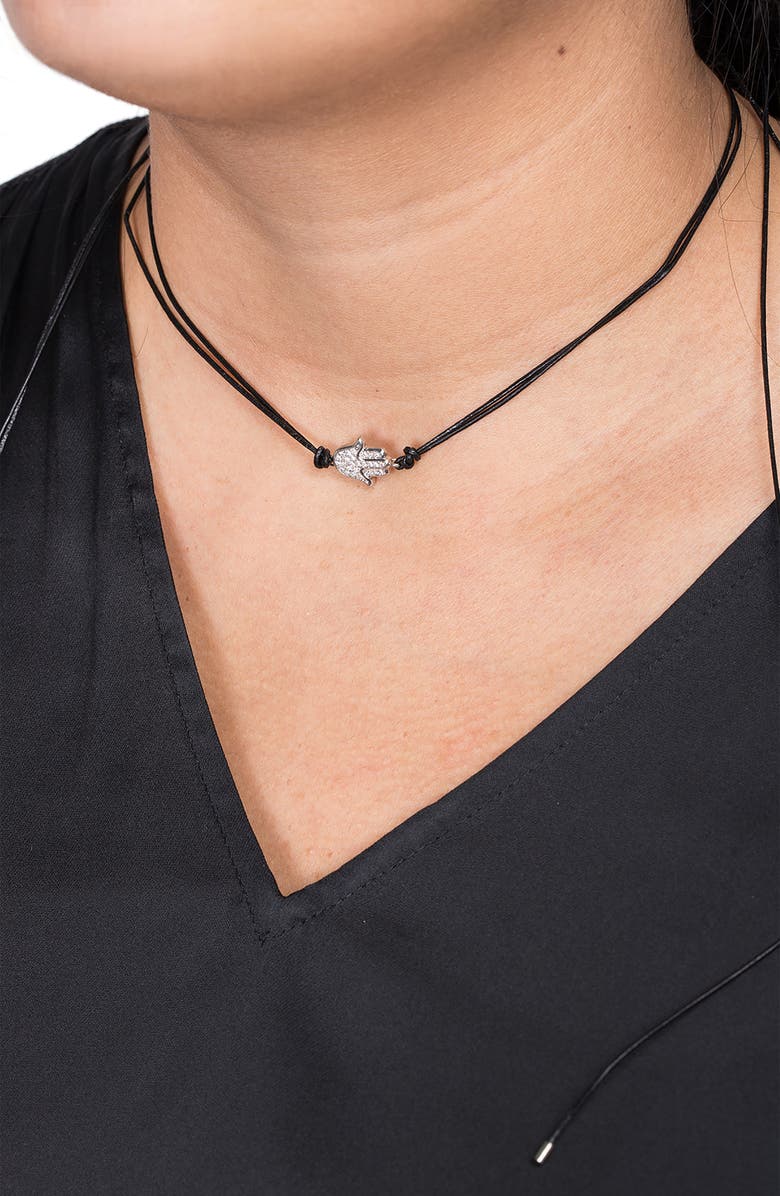 SAACHI Pavé Crystal Hamsa Choker Necklace, Alternate, color, Black
