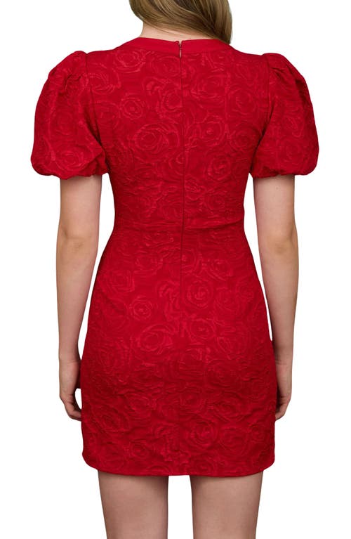 Blu Pepper Floral Jacquard Puff Sleeve Minidress In Red