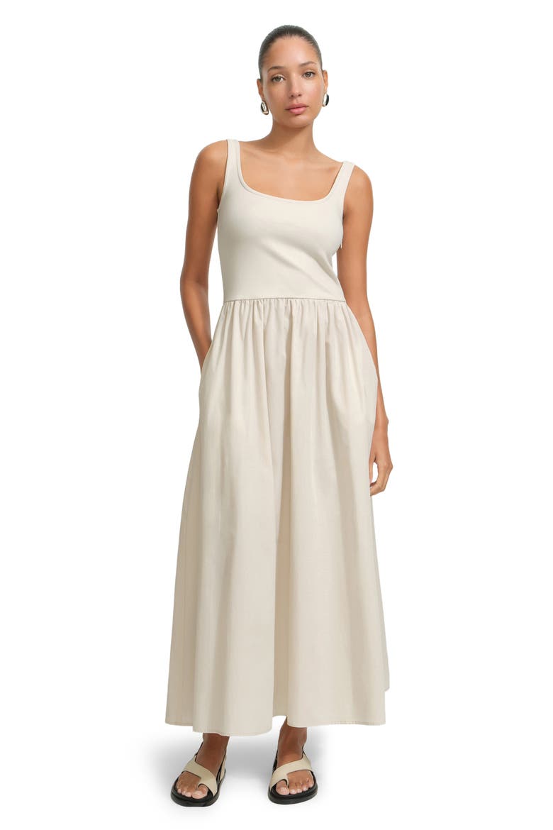 Clara Mixed Media Ponte & Cotton A-Line Dress, Alternate, color, CREAM