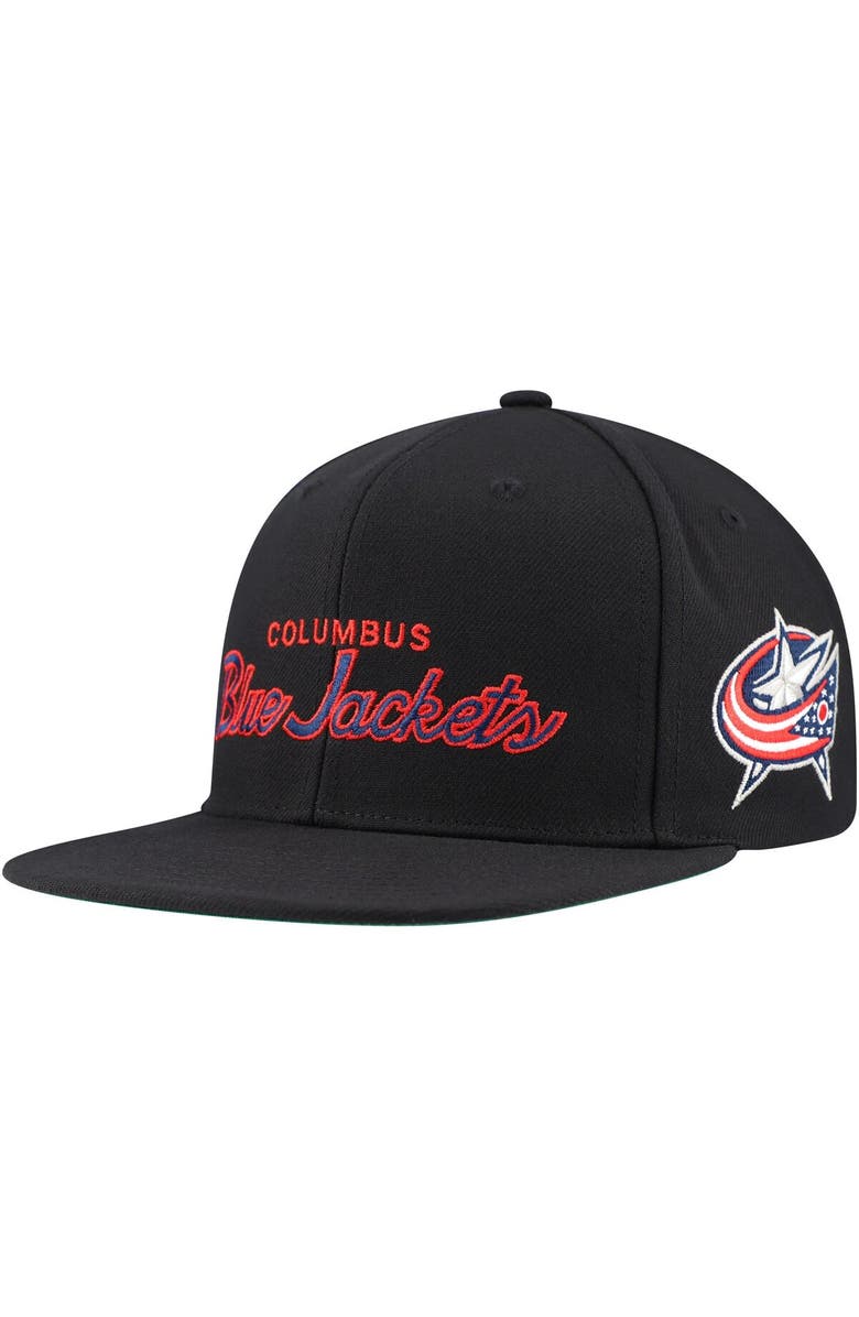 Mitchell & Ness Men's Mitchell & Ness Black Columbus Blue Jackets Core Team Script 2.0 Snapback Hat, Main, color, Black