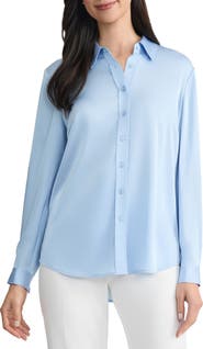 KASPER Point Collar Satin Button-Up Shirt