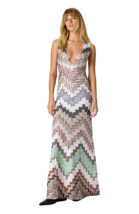 Viscose Lamé Gown With Deep V-neck