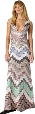 Missoni Long Dress In Viscose Lamé With Deep V-neck