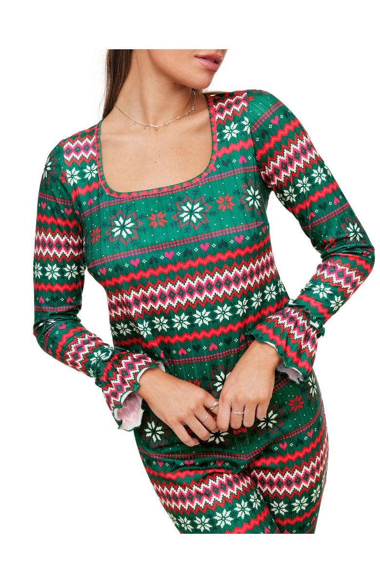 Adore Me Audra Pajama Long Sleeve Top & Legging Set, Alternate, color, Novelty Green