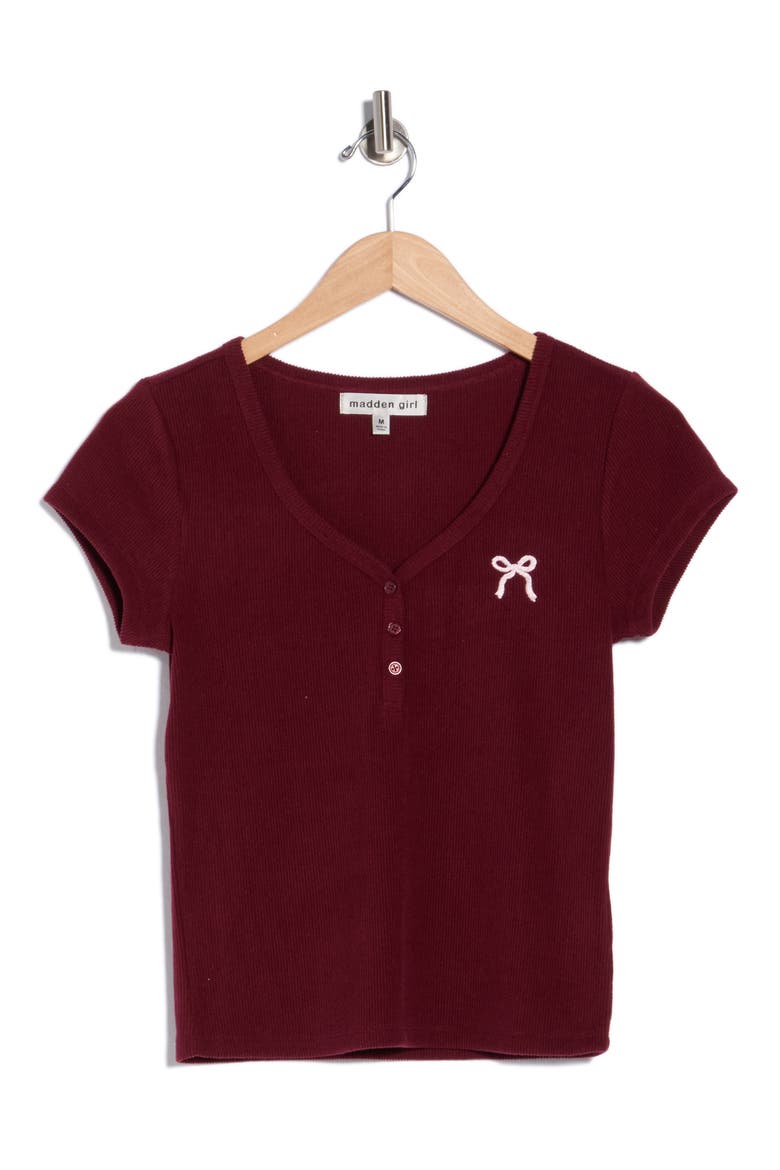 Ribbed Button Front Top, Alternate, color, TAWNY PORT