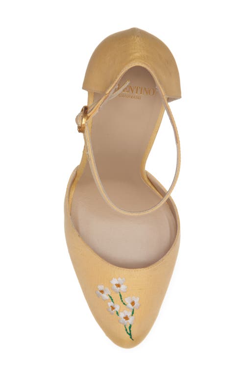 Valentino Hi Dolly Daisy Embroidered Satin Pumps In Gold