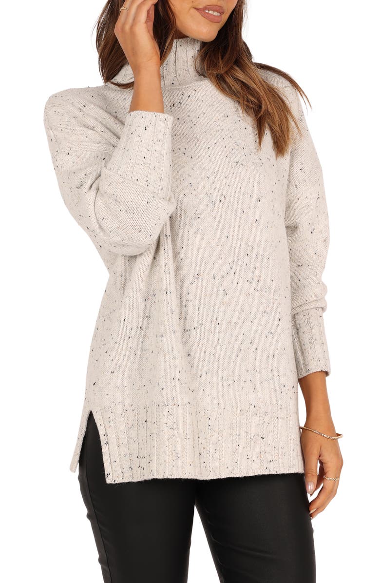 Petal & Pup Conny Tweed Wool Blend Mock Neck Sweater, Alternate, color, White