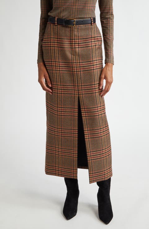 Maxine Glen Plaid Wool Midi Skirt