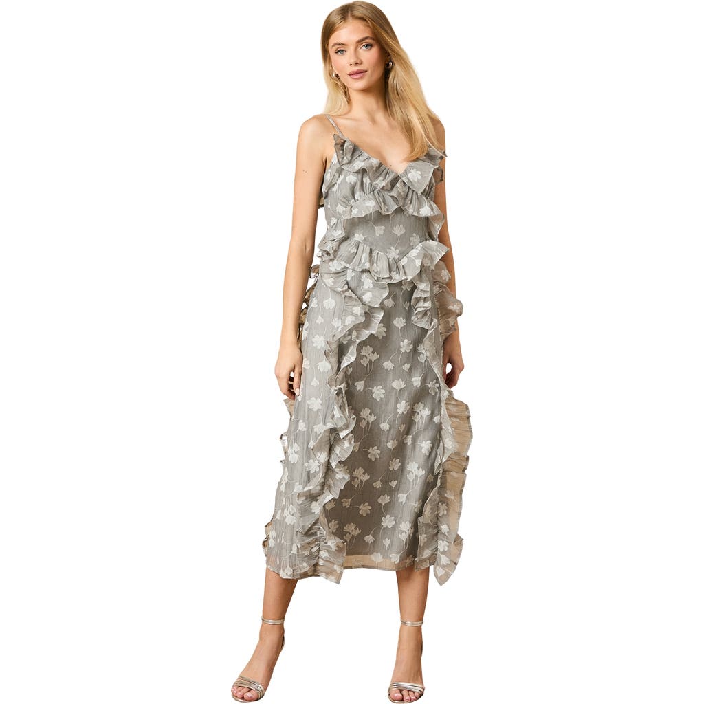 Oasis Ruffle Front V-Neck Strappy Midi Dress in Grey  product