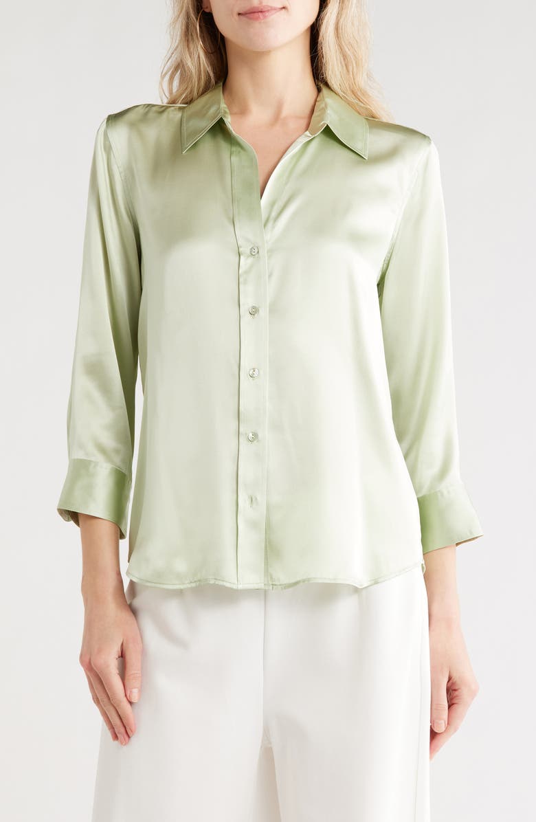 L'AGENCE Dani Silk Blouse, Main, color, Laurel Green