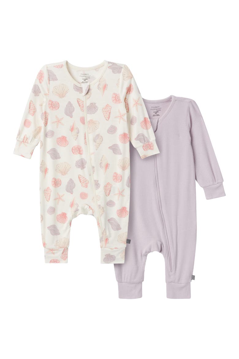2-Pack Baby Girls Ivory Seashells Footless Coveralls, Main, color, Seashells