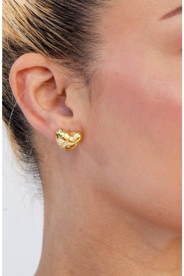 Basketweave Textured Heart Stud Earrings, Alternate, color, YELLOW GOLD