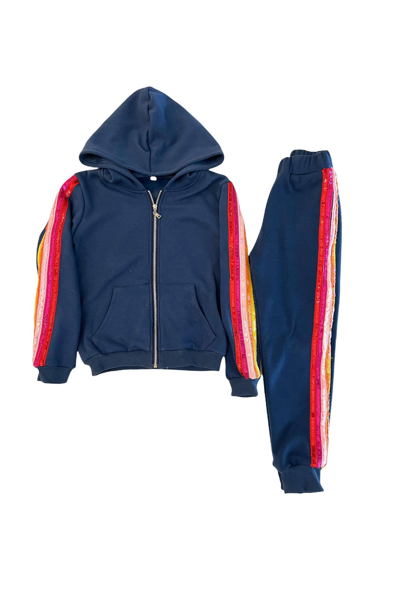 Navy Sequin Hoodie Trackset, Main, color, Blue