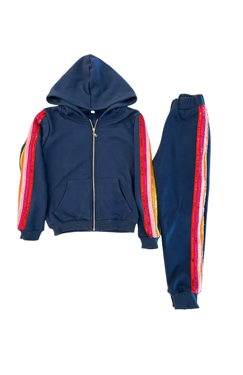 Navy Sequin Hoodie Trackset