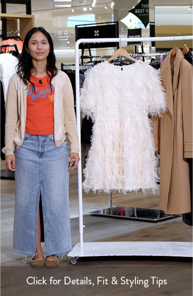 Feathered Mesh Puff Sleeve Minidress, sales video thumbnail