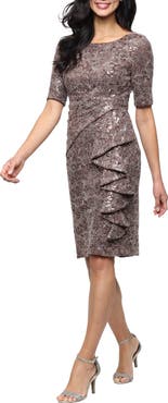 Alex Evenings Sequin Lace Sheath Cocktail Dress