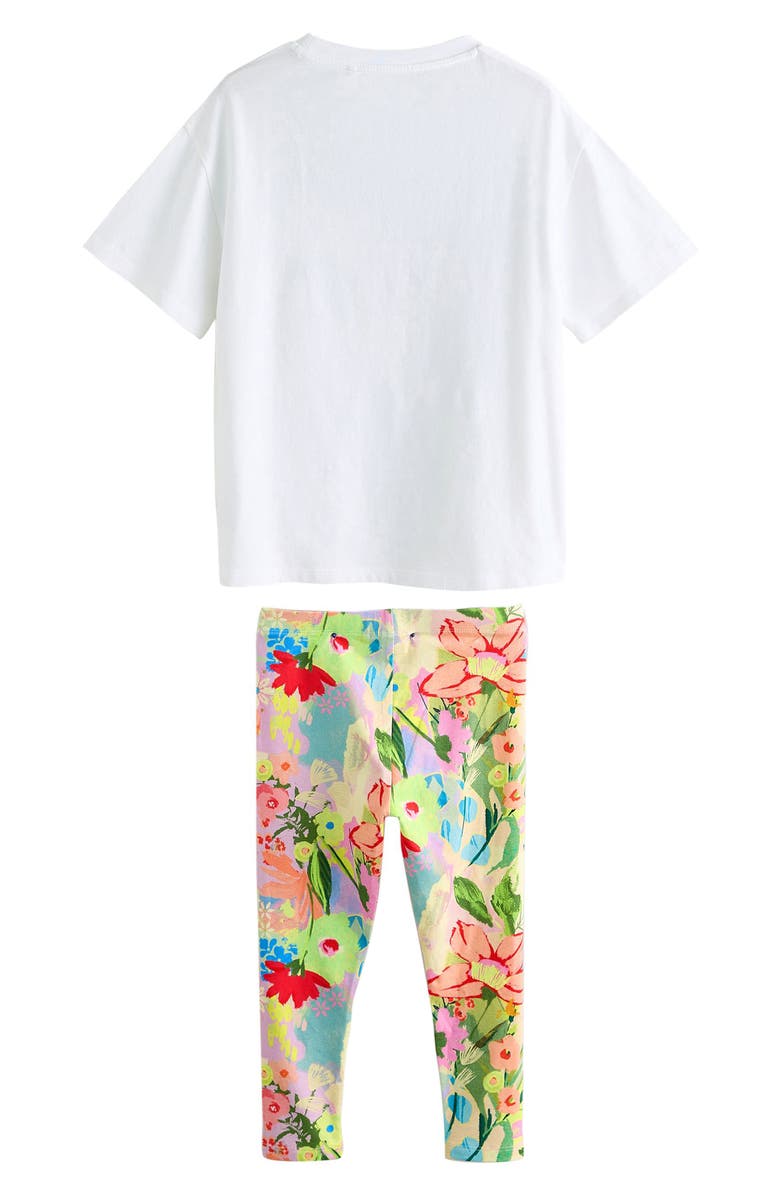 NEXT Kids' Unicorn Cotton Graphic T-Shirt & Floral Leggings Set, Alternate, color, White