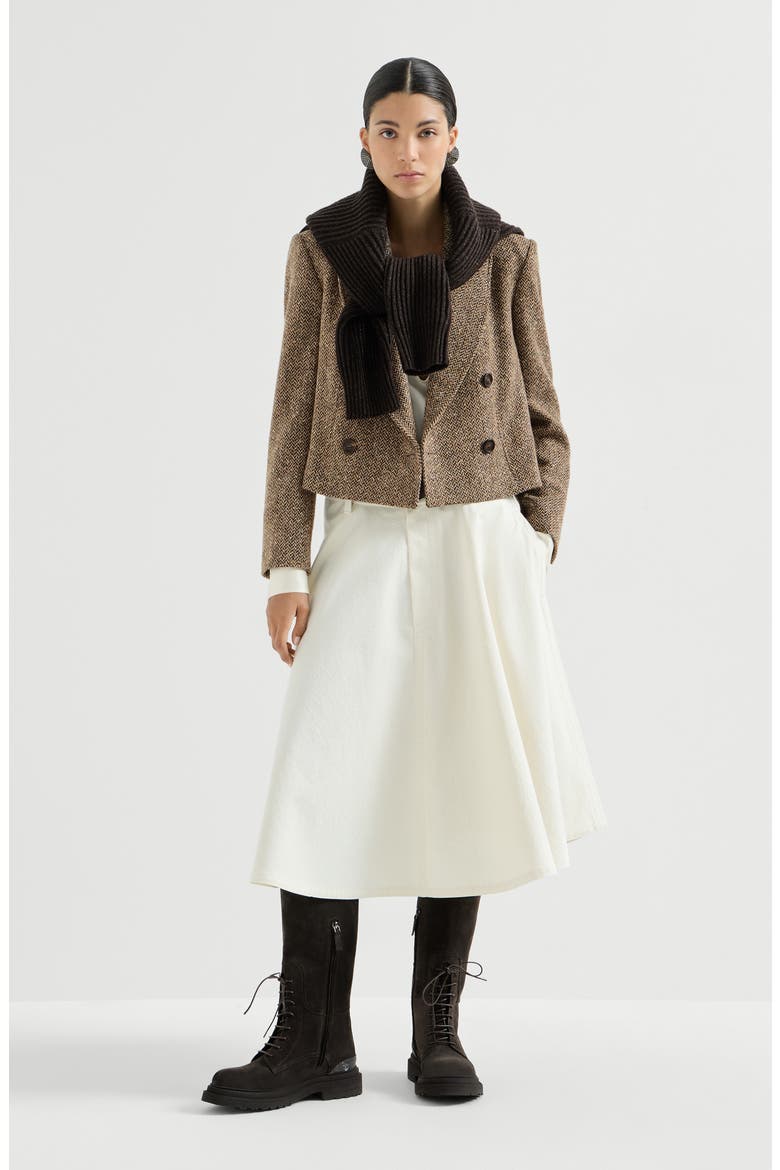 Sparkling virgin wool chevron cropped blazer, Alternate, color, Light Brown