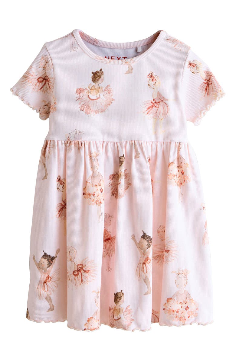NEXT Kids' Ballerina Print Rib Dress, Main, color, Pink
