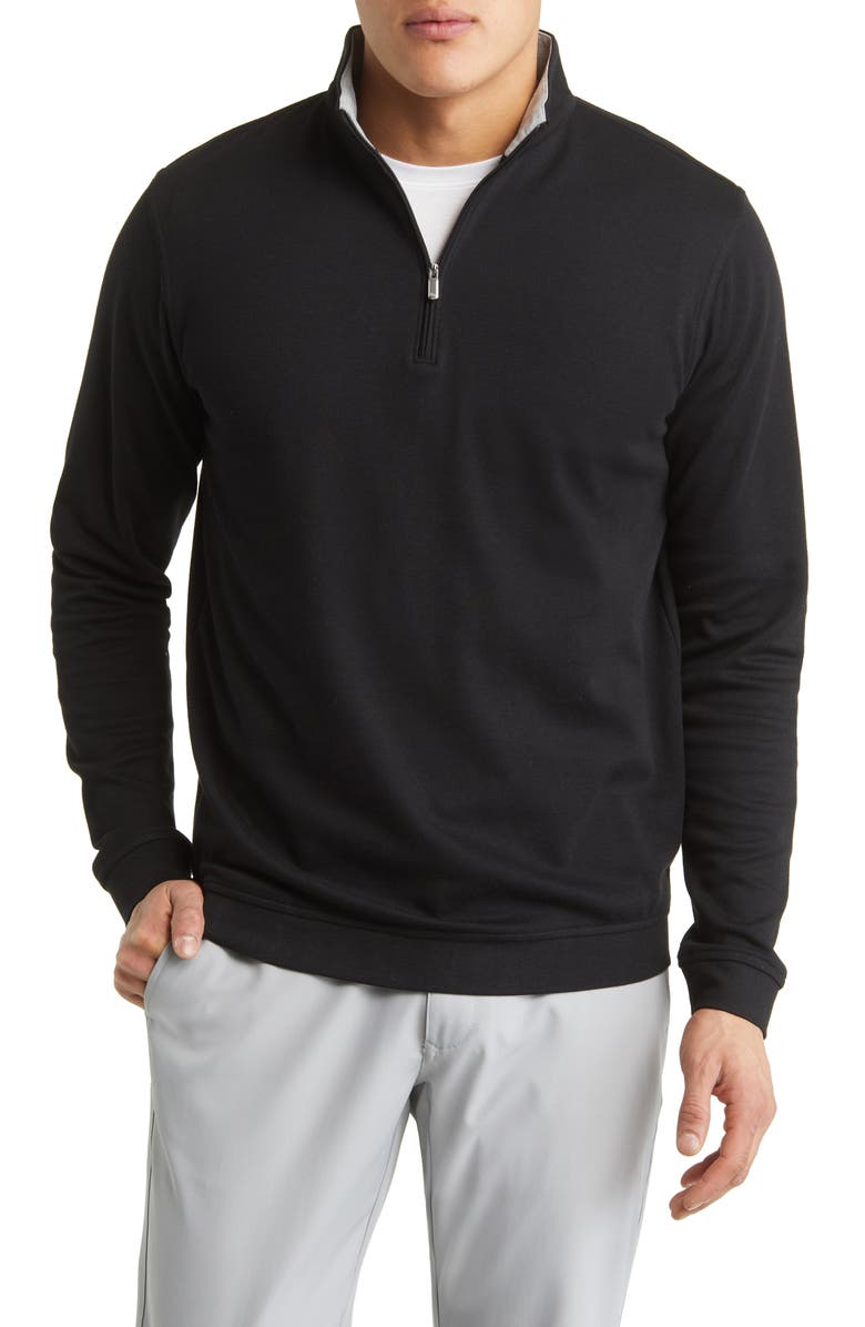 Peter Millar Comfort Interlock Quarter Zip Pullover, Main, color, Black