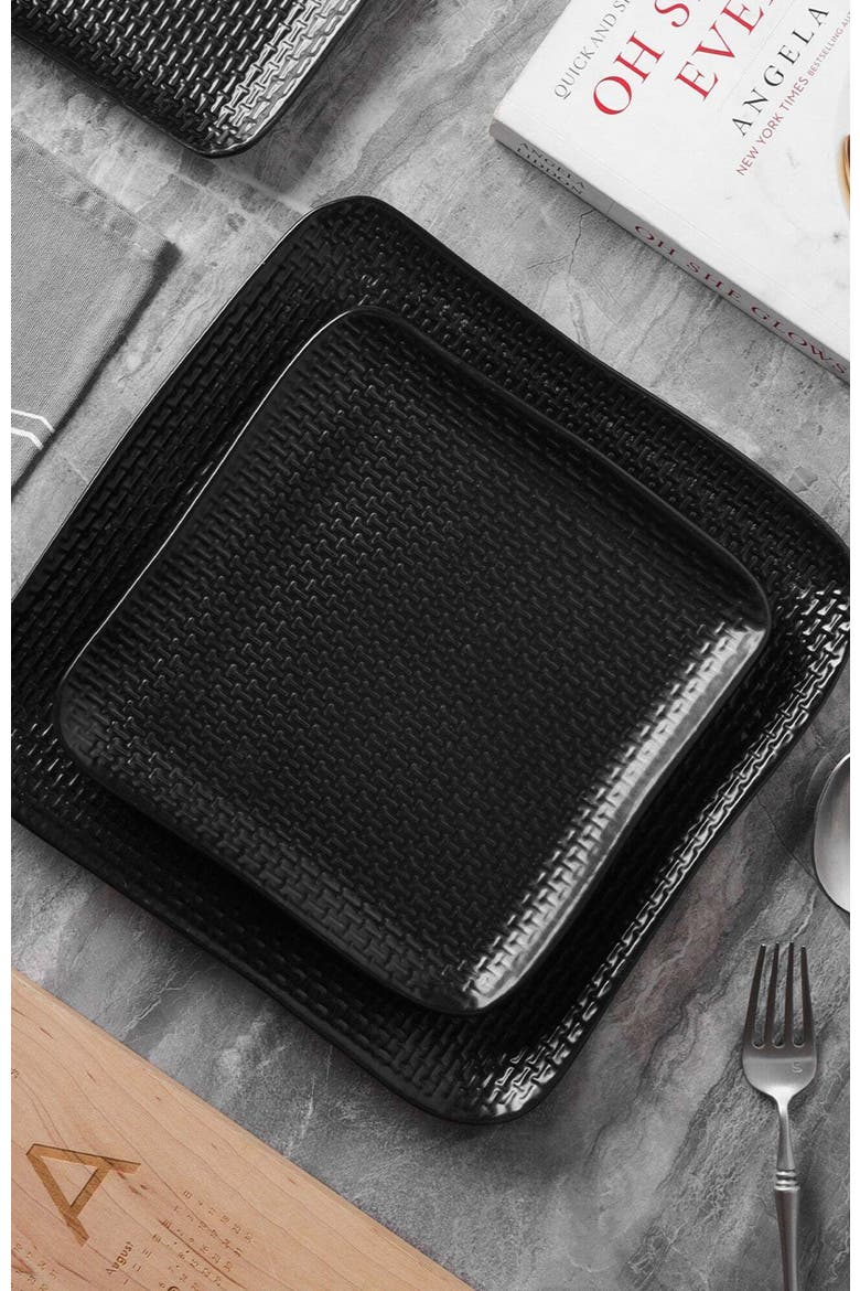 Olivia Stoneware 4-Piece Salad Plate Set, Alternate, color, Black