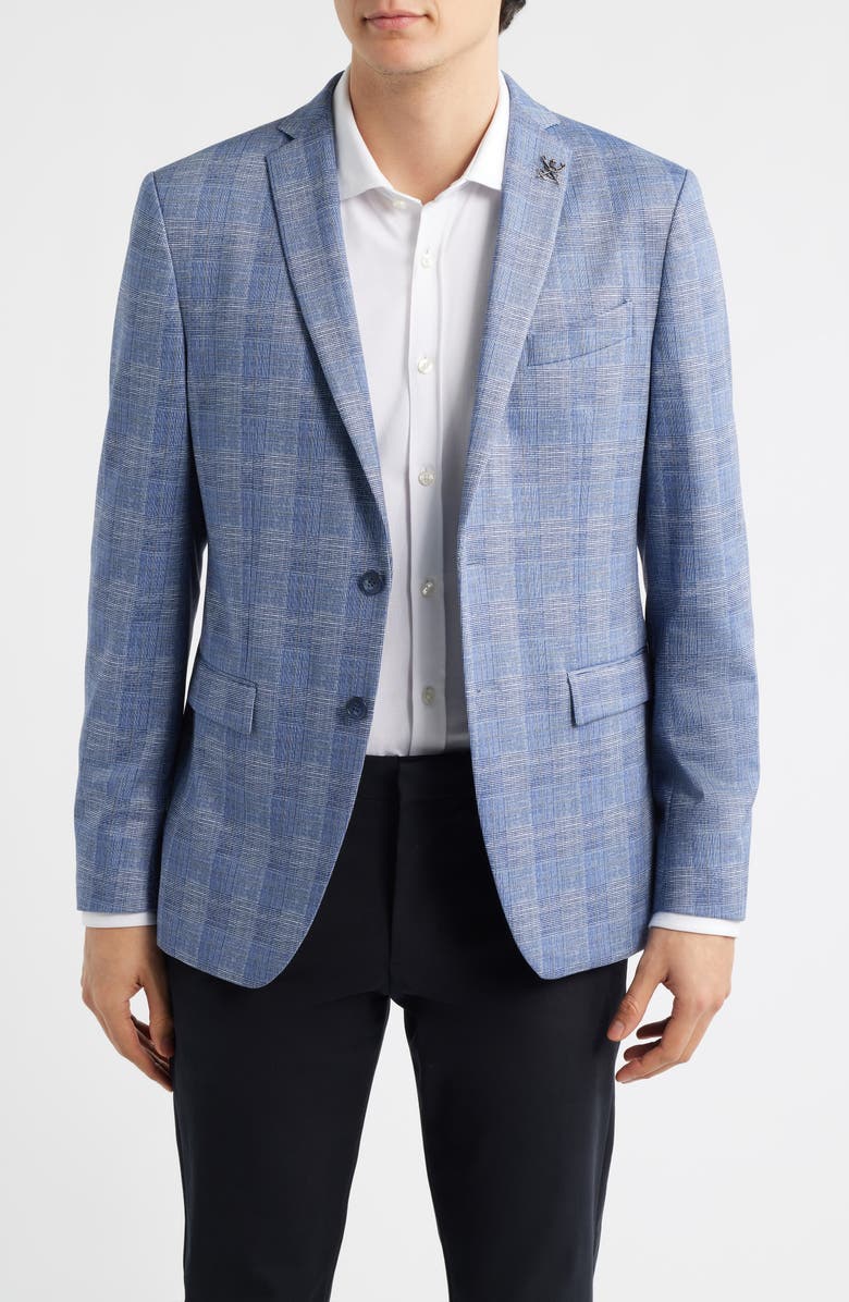John Varvatos Star USA Varick Slim Fit Blue Glen Check Knit Sport Coat, Main, color, Light Blue