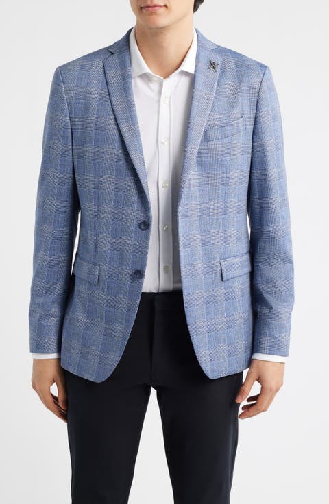 Varick Slim Fit Blue Glen Check Knit Sport Coat