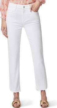 PAIGE Cindy Frayed High Waist Ankle Straight Leg Jeans