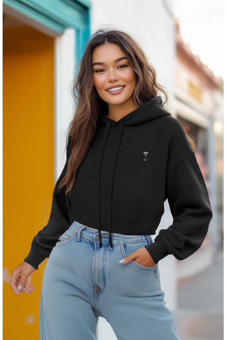 Martini Cropped Hoodie, Alternate, color, Black