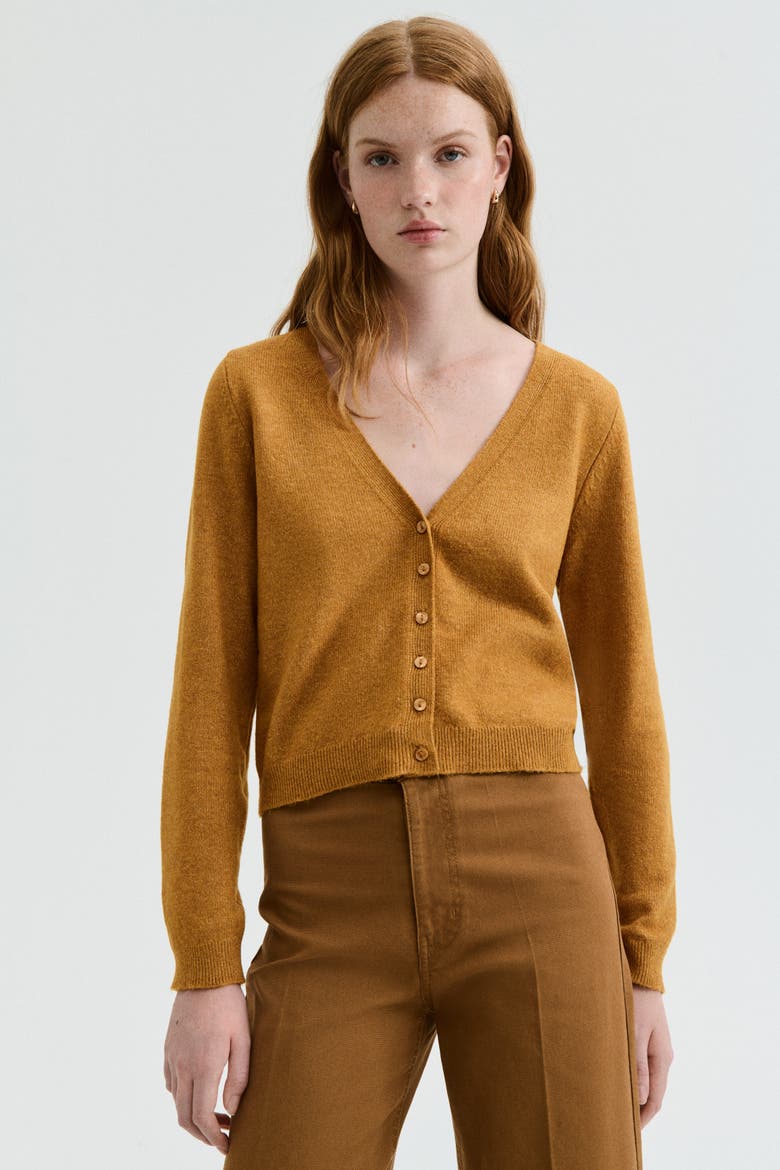 V-neck Cardigan, Alternate, color, Dark mustard yellow