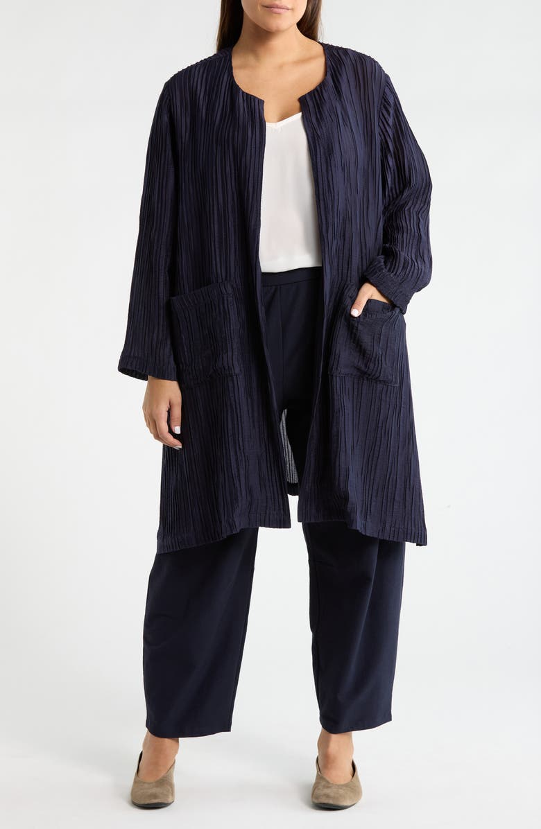 Eileen Fisher Longline Open Front Crinkle Jacket, Main, color, Ink