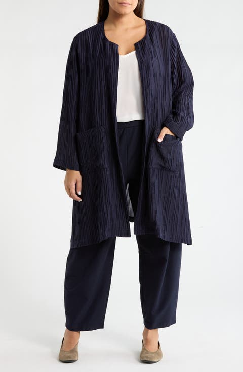 Longline Open Front Crinkle Jacket (Plus Size)