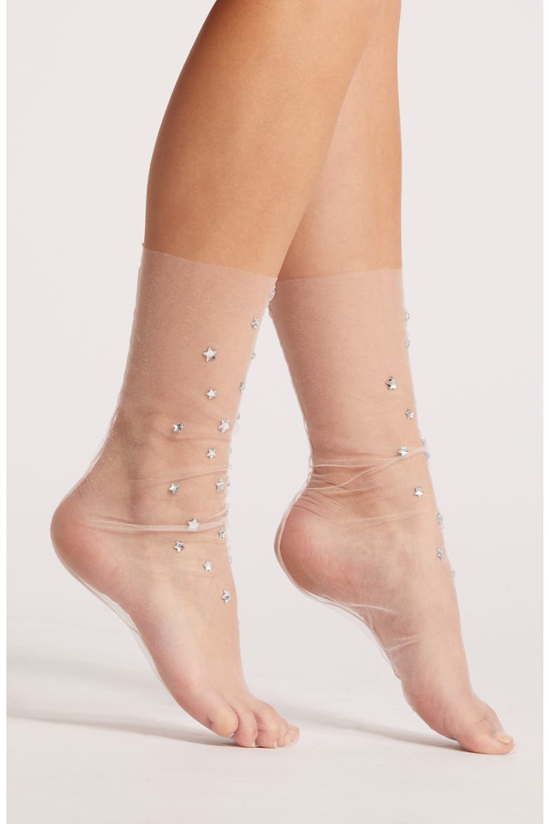 Wish Upon a Star Tulle Crew Socks, Main, color, PINK