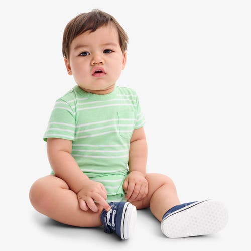 Primary Baby Heathered Pocket Shortie In Stripe In Pear White Stripe