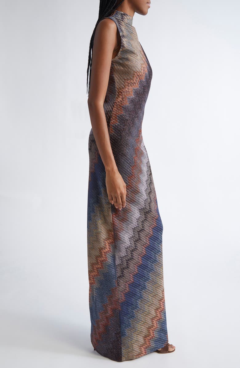 Missoni Metallic Zigzag Stripe Sleeveless Knit Dress, Alternate, color, Blue Tones On Dark Base