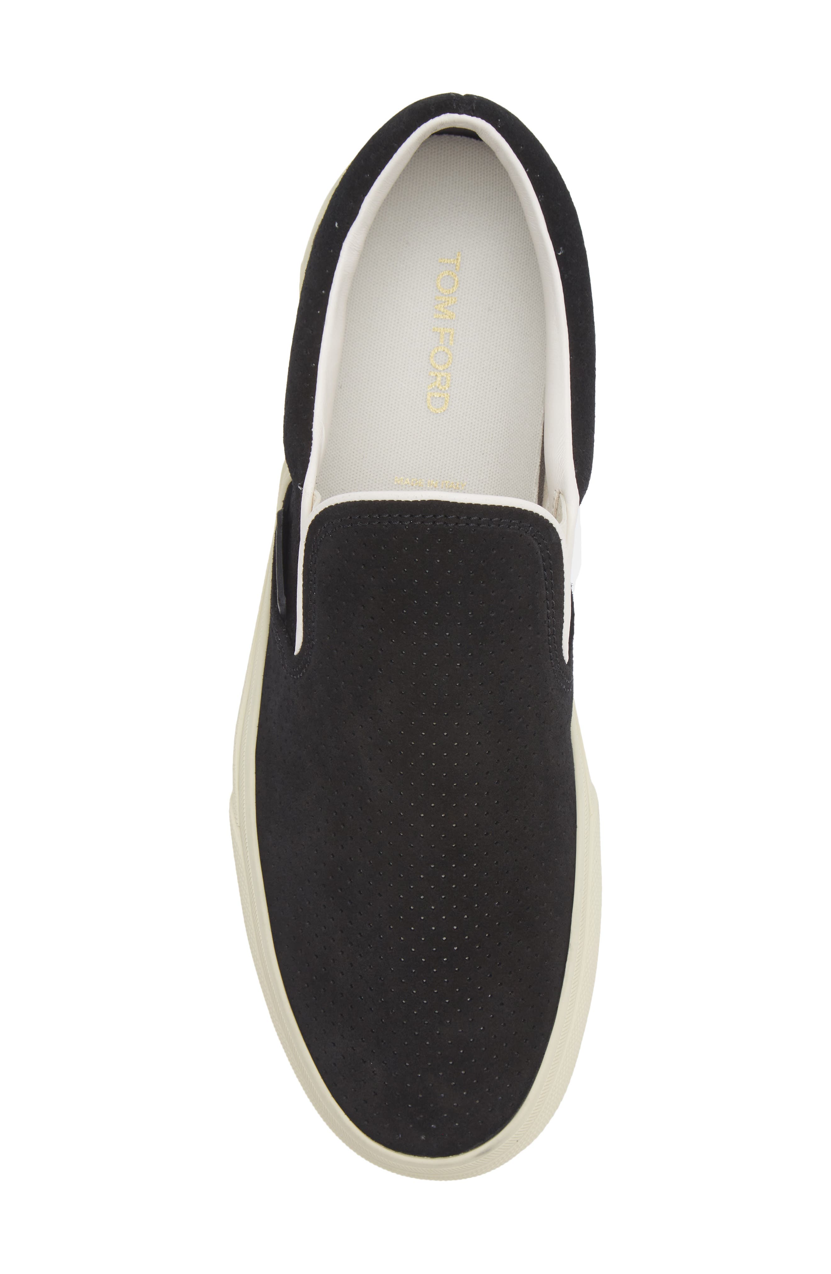TOM FORD Jude Perforated Suede Slip-On Sneaker, Alternate, color, Black/ Cream