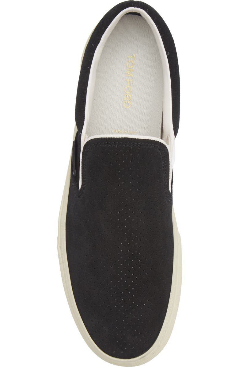 TOM FORD Jude Perforated Suede Slip-On Sneaker, Alternate, color, Black/ Cream