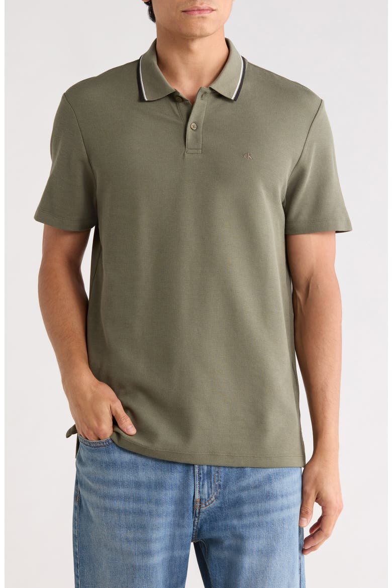 Tipped Collar Cotton Blend Polo, Main, color, DUSTY OLIVE