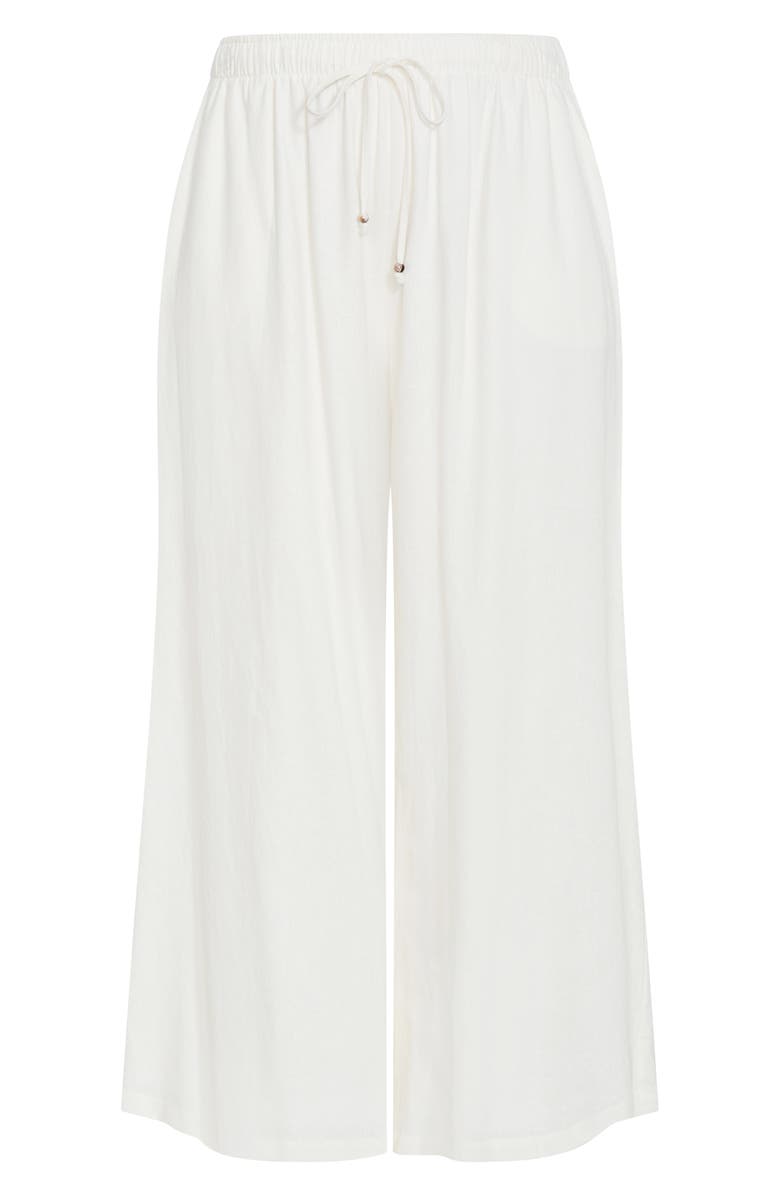 City Chic Holly Wide Leg Linen Blend Drawstring Pants, Alternate, color, Ivory