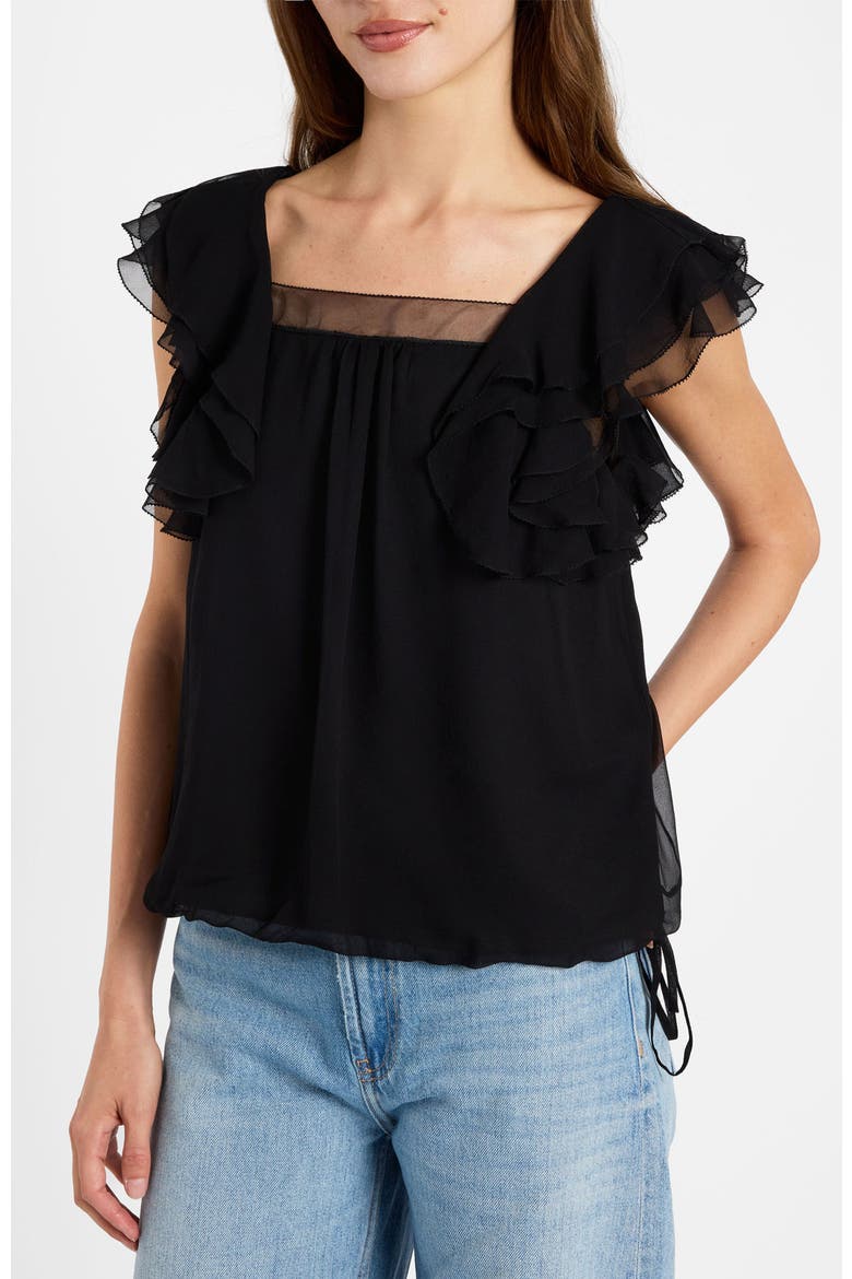 Chass Ruffle Blouse in Silk Georgette, Main, color, Black