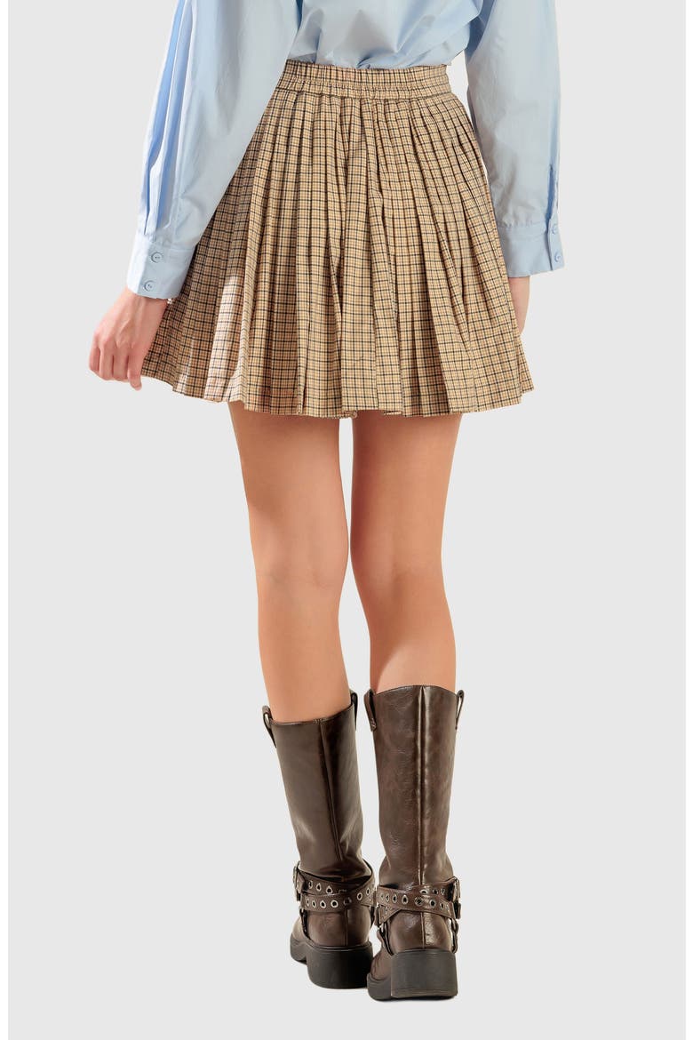 Plaid Pleated Miniskirt, Alternate, color, LIGHT BROWN