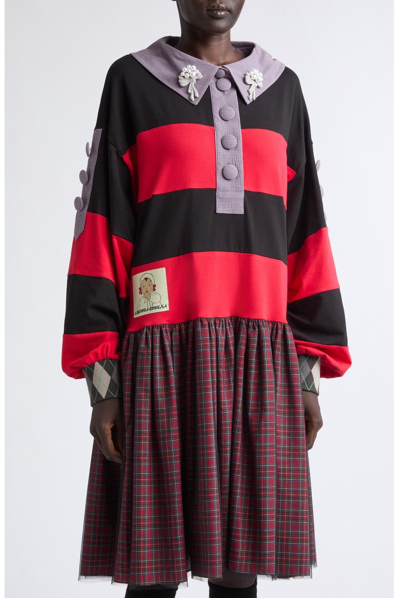 Barkie Rugby Dress, Alternate, color, BLACK AND RED MULTI
