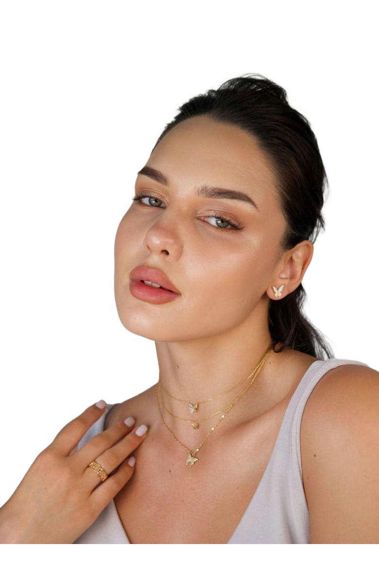 Hollywood Sensation Fluttering Elegance Gold Butterfly Two Layer Necklace, Alternate, color, Gold